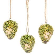 Product Green Ceramic Pine Cone Hanging Decorations – Set of 3, 5cm