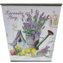 Product Plant pot lavender motif, square decorative pot, plastic cachepot H13cm W13.5cm
