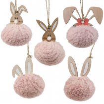Pendant bunny pink wooden deco pendant Ø5cm-10cm 6 pieces