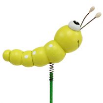 Product Wooden caterpillar on stick green, yellow 8cm 24 pcs