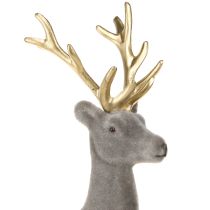 Product Sitting deer decoration flocked grey gold 15×6×15.5cm