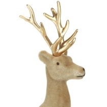 Product Sitting deer decoration flocked light brown 15×6×15.5cm