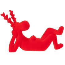 Product Red Flocked Lying Reindeer Decoration Set of 2 - 24cm