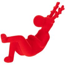 Product Red Flocked Lying Reindeer Decoration Set of 2 - 24cm