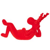 Product Red Flocked Lying Reindeer Decoration Set of 2 - 24cm