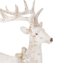 Product Sitting Reindeer Figurine with Antlers, 30cm, White and Grey, Indoor Decoration