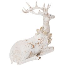 Product Sitting Reindeer Figurine with Antlers, 30cm, White and Grey, Indoor Decoration