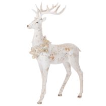 Product Decorative Resin Deer Figurine with Pinecone Detail, 49cm, White and Grey