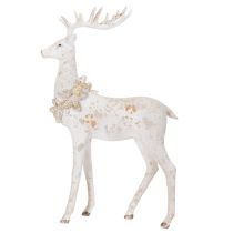 Product Decorative Resin Deer Figurine with Pinecone Detail, 49cm, White and Grey