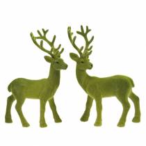 Deco reindeer flocked moss green 20cm 2pcs