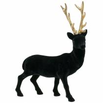Deco deer flocked black, gold 40cm