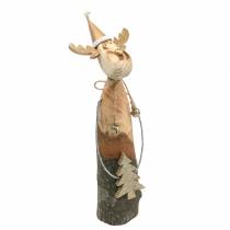 Natural branch reindeer with natural fir tree, Golden H27cm