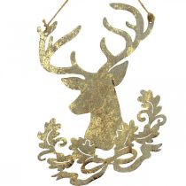 Product Reindeer for hanging, Christmas decoration, deer head, metal pendant golden antique look H23cm 2 pcs