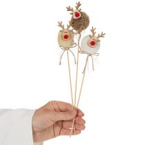 Product Reindeer Pom Pom Decorative Picks, 24cm, Set of 12, Brown/Beige/White