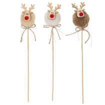 Product Reindeer Pom Pom Decorative Picks, 24cm, Set of 12, Brown/Beige/White