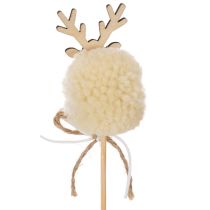 Product Reindeer Pom Pom Decorative Picks, 24cm, Set of 12, Brown/Beige/White
