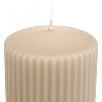 Pillar candles beige grooved candle 70/90mm 4pcs