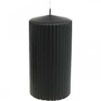 Pillar candles black grooved candle 70/130mm 4pcs