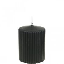 Product Pillar Candles Black Grooved Candle 70/90mm 4 Pcs