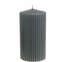Product Pillar candles anthracite grooved candle 70/130mm 4pcs