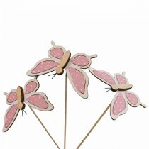 Product Pink butterfly deco sticks wood 7.5cm 28cm 12pcs
