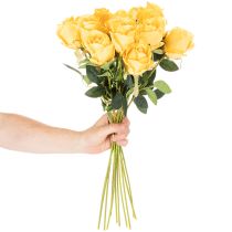 Product Artificial Yellow Long-Stem Roses Set of 12, 62cm, Silk & Plastic for Indoor Decoration