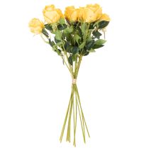 Product Artificial Yellow Long-Stem Roses Set of 12, 62cm, Silk & Plastic for Indoor Decoration