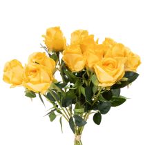 Product Artificial Yellow Long-Stem Roses Set of 12, 62cm, Silk & Plastic for Indoor Decoration