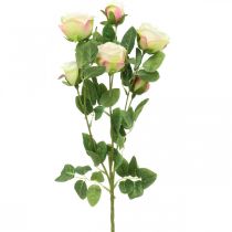 Product Rose branch, silk roses, artificial branch pink, cream L66cm Ø3/5cm