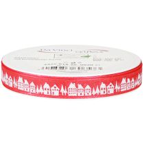 Product Red Christmas ribbon with white houses 15mm 20m