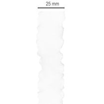 Product White ruffled organza ribbon, decorative ribbon, 25mm wide, 10m long