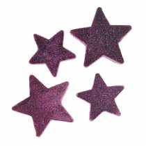 Product Scatter decoration stars flocked aubergine 4cm/5cm 40pcs