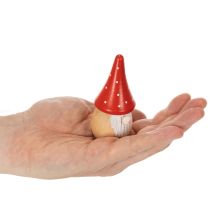 Product Mini Wooden Gnome Figures with Red Mushroom Hats, 10cm, Set of 6