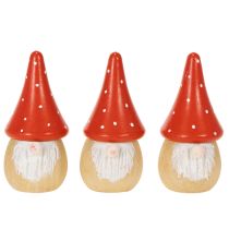Product Mini Wooden Gnome Figures with Red Mushroom Hats, 10cm, Set of 6
