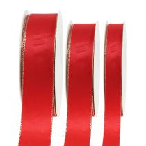 Product Satin ribbon red with gold edge 40m