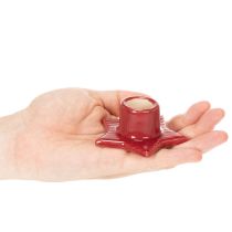 Product Star-Shaped Ceramic Taper Candle Holders for Christmas, 8cm, Red, Set of 2