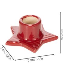Product Star-Shaped Ceramic Taper Candle Holders for Christmas, 8cm, Red, Set of 2