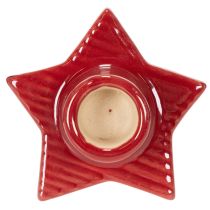 Product Star-Shaped Ceramic Taper Candle Holders for Christmas, 8cm, Red, Set of 2