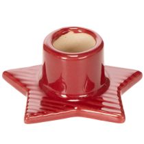 Product Star-Shaped Ceramic Taper Candle Holders for Christmas, 8cm, Red, Set of 2