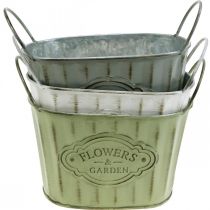 Flower pot made of metal plant bowl with handles green, white, gray L24cm H14.5cm 3pcs