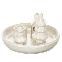 Product Ceramic Candle Holder with House and Trees, 16 cm, Grey-White
