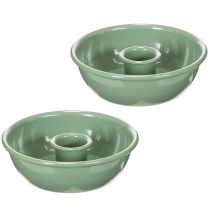 Product Taper Candle Holders Set of 2 Green Metal 10cm for Arrangements and Decorations