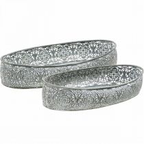 Product Decorative bowl metal pattern gray oval L36cm/33.5cm set of 2