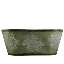 Product Planter bowl for autumn, metal decoration with leaf decoration green L38cm H15cm