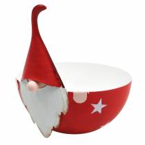 Product Decorative bowl gnome red, white metal Ø14cm H16cm Santa Claus bowl