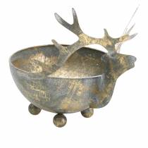 Bowl with reindeer head golden antique look metal Ø14cm