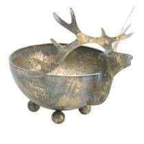 Product Bowl with reindeer head golden antique look metal Ø14cm