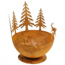 Decorative bowl with Christmas sleigh, Advent decoration, metal vessel, stainless steel grate Ø25cm H32.5cm