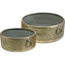 Product Decorative bowl antique look metal planter golden Ø37/31cm set of 2