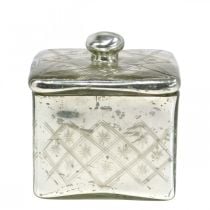Glass jar with lid shabby glass decoration champagne 14×14×14.5cm
